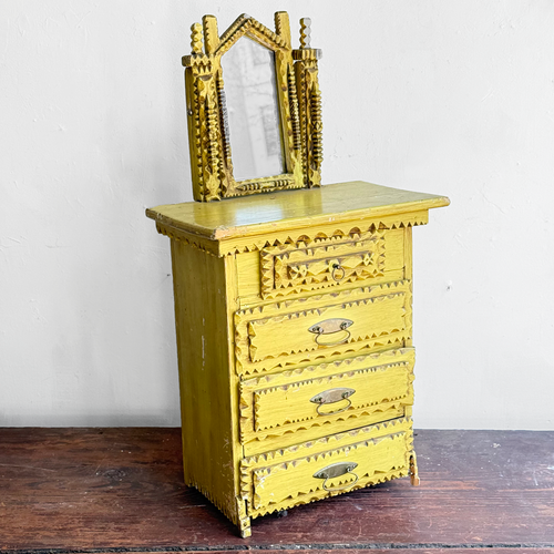 20th-century Yellow Painted Tramp Art Cabinet