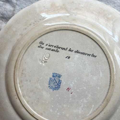 Set of 6 19th‑century French Sarreguemines Talking Plates