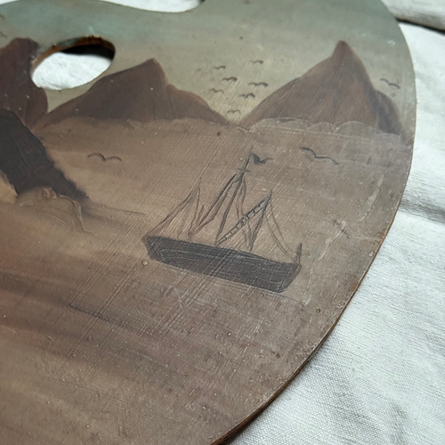 Vintage Palette-shaped Seascape Painting