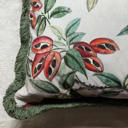 Large Canton Fringe Pillow in Green (No. 70A) with Linen Backing (#MD-02)