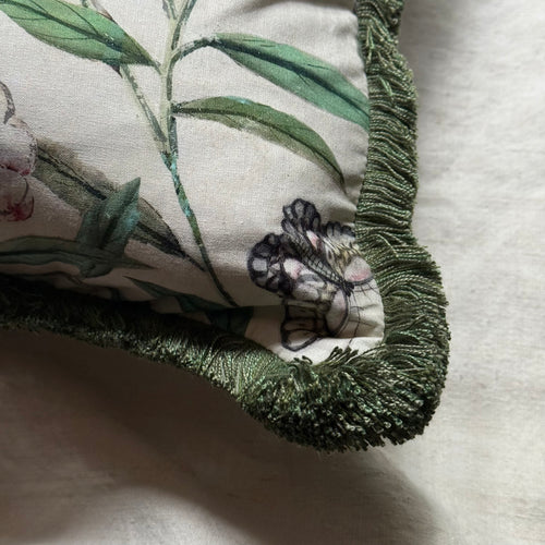 Large Canton Fringe Pillow in Green (No. 70A) with Linen Backing (#MD-02)