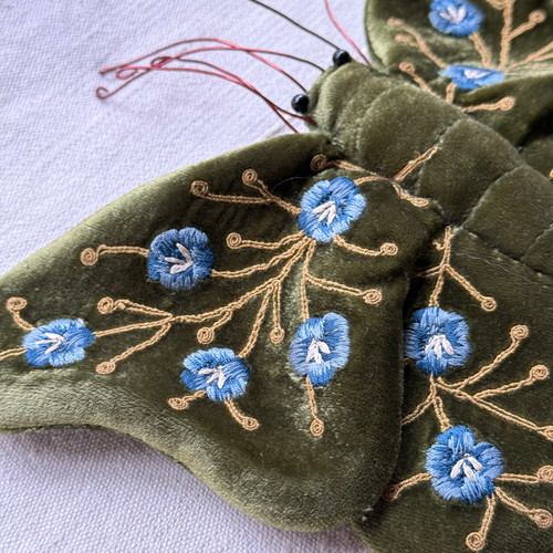 Misha Silk Velvet Embroidered Butterfly in Grass Green