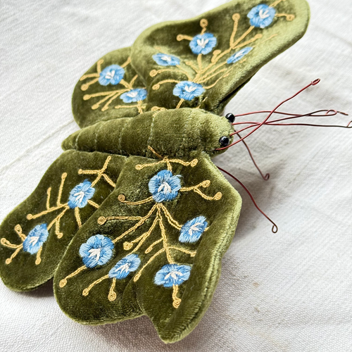 Misha Silk Velvet Embroidered Butterfly in Grass Green