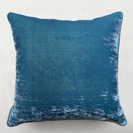 Plain Silk Velvet Cushion in Riviera Blue