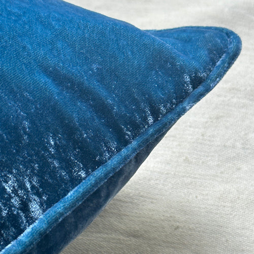 Plain Silk Velvet Cushion in Riviera Blue