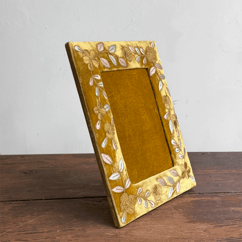 Sona Silk Velvet Embroidered Tabletop Frame in Antique Gold (#1)