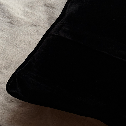 Eva Embroidered Silk Velvet Cushion in Black