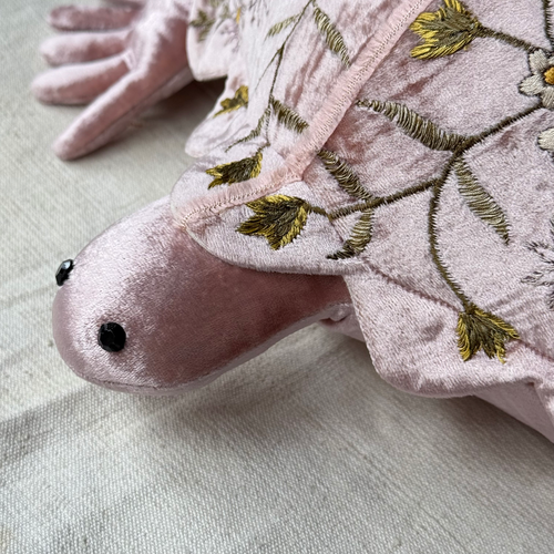 Sophia Embroidered Big Silk Velvet Turtle in Pink Quartz
