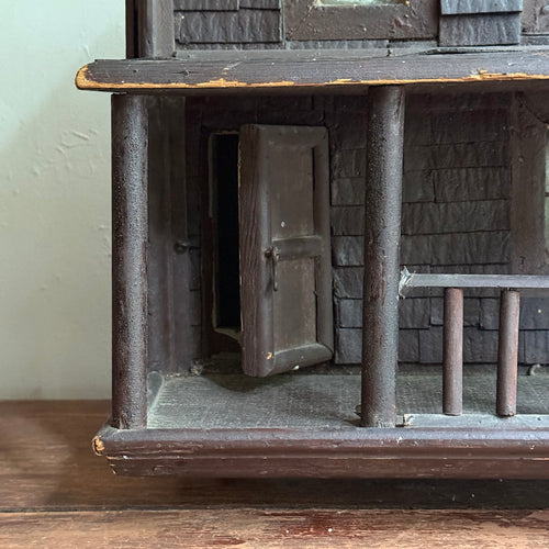 Early 20th-century Folk Doll House on Wheels with Front Opening