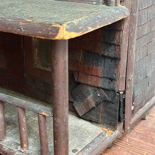 Early 20th-century Folk Doll House on Wheels with Front Opening