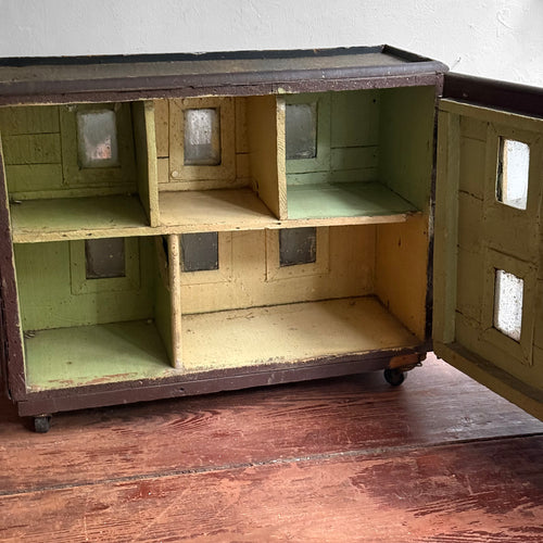 Early 20th-century Folk Doll House on Wheels with Front Opening
