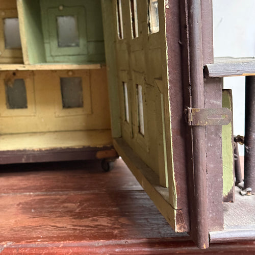 Early 20th-century Folk Doll House on Wheels with Front Opening