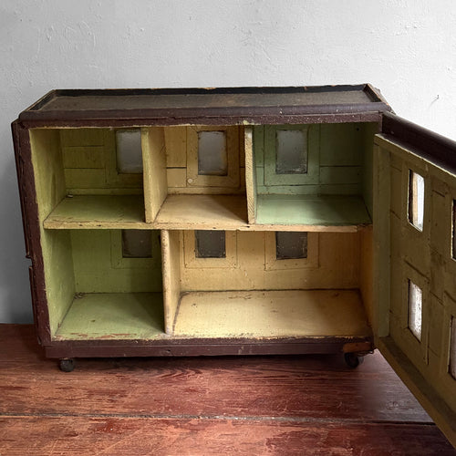 Early 20th-century Folk Doll House on Wheels with Front Opening