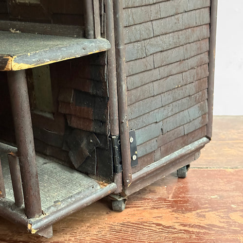 Early 20th-century Folk Doll House on Wheels with Front Opening