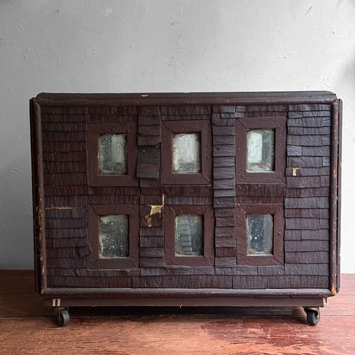 Early 20th-century Folk Doll House on Wheels with Front Opening