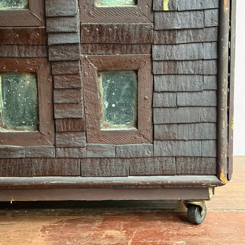 Early 20th-century Folk Doll House on Wheels with Front Opening