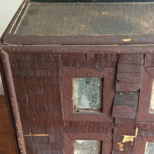 Early 20th-century Folk Doll House on Wheels with Front Opening