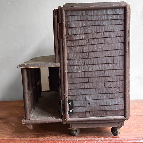Early 20th-century Folk Doll House on Wheels with Front Opening