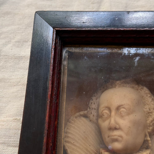 19th-century Queen Elizabeth I Wax Portrait Shadow Box