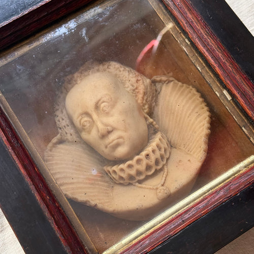 19th-century Queen Elizabeth I Wax Portrait Shadow Box