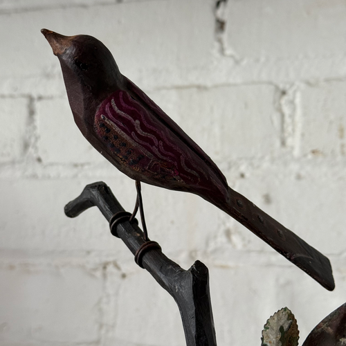 Black Forest Carved Perched Bird on Clay Pot (#1)
