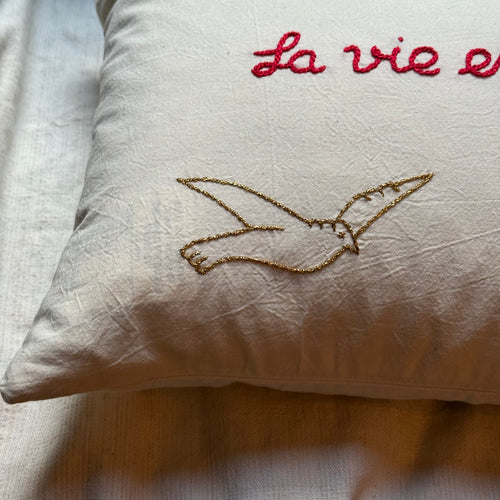 "La Vie Est Belle" Embroidered Cushion (CS-801)