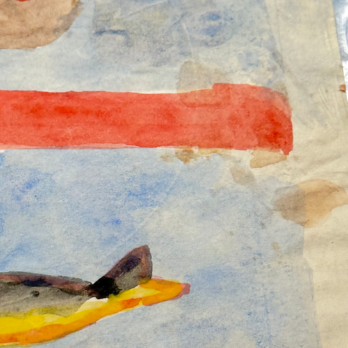 Double-Sided Late 19th-century Naïve Watercolor Illustration by Caroline Thompson