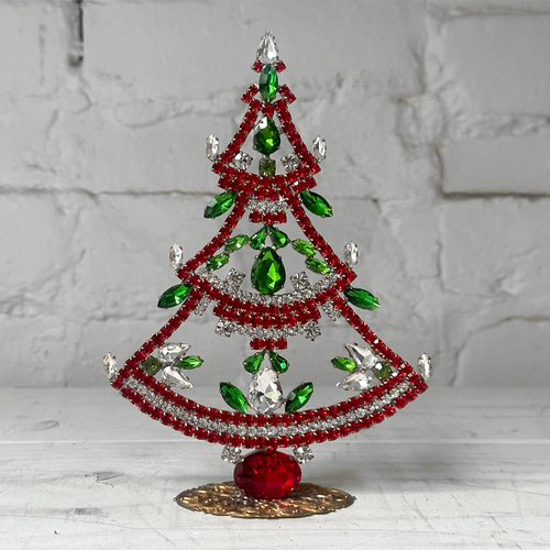 Crystal Jeweled Tree in Red & Green