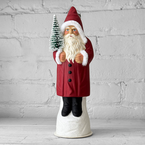 Papier-Mâché Red Santa with Glitter Beard