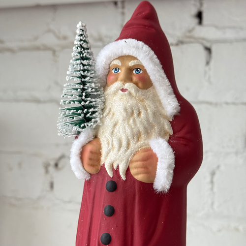 Papier-Mâché Red Santa with Glitter Beard