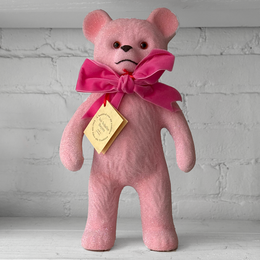 Papier-Mâché Pink Beaded Bear with Bow