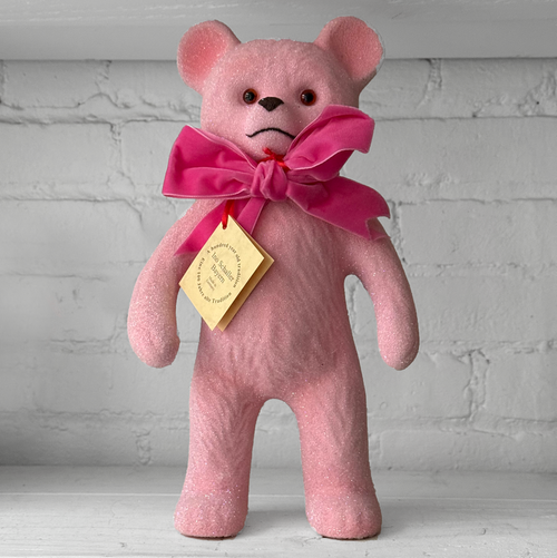 Papier-Mâché Pink Beaded Bear with Bow