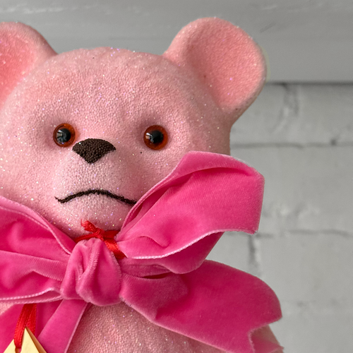 Papier-Mâché Pink Beaded Bear with Bow