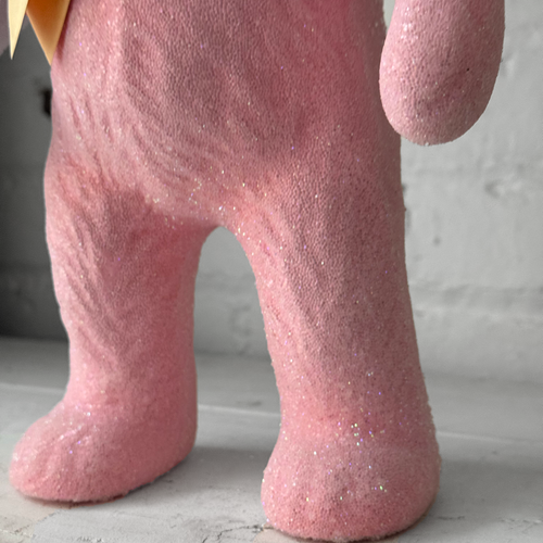 Papier-Mâché Pink Beaded Bear with Bow