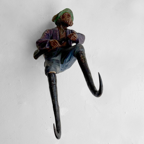 Early 20th-century Carved Alpine Hunter Decorative Coat Hook (#6)