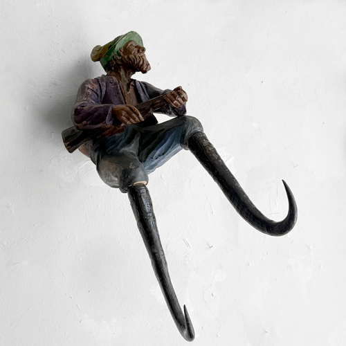 Early 20th-century Carved Alpine Hunter Decorative Coat Hook (#6)