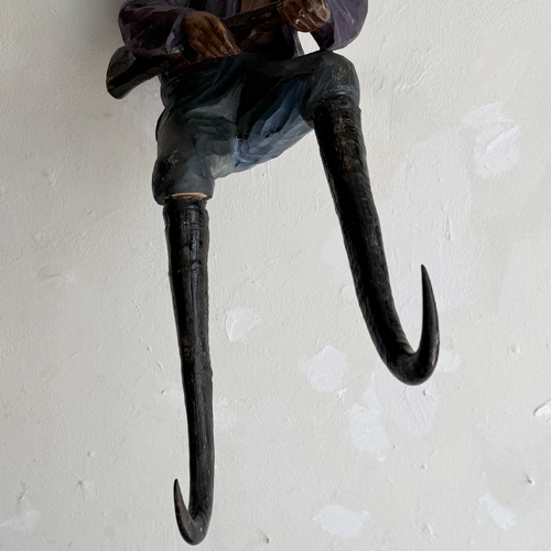Early 20th-century Carved Alpine Hunter Decorative Coat Hook (#6)