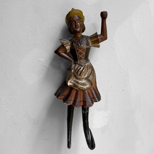 Early 20th-century Carved Alpine Hunter Decorative Coat Hook (#8)