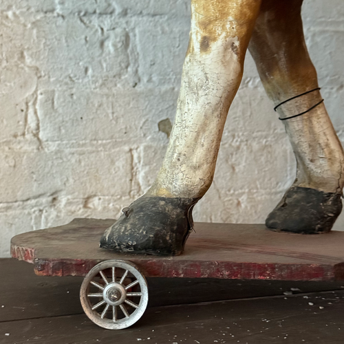 19th-century French Toy Horse on Wheels