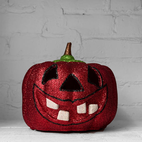 Ino Schaller Glitter Jack-O'-Lantern Pumpkin in Red