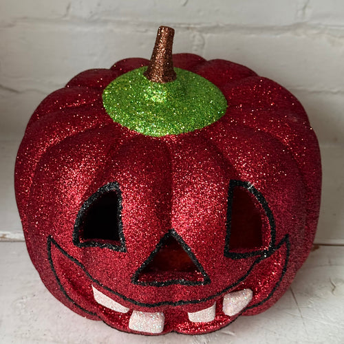 Ino Schaller Glitter Jack-O'-Lantern Pumpkin in Red