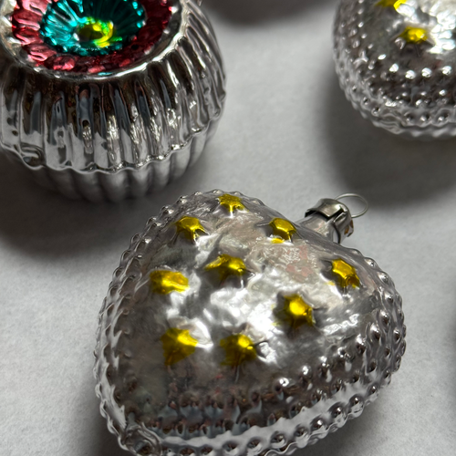 Set of 6 Mixed Silver Reflector Ornaments