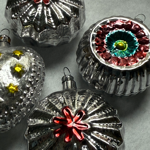 Set of 6 Mixed Silver Reflector Ornaments