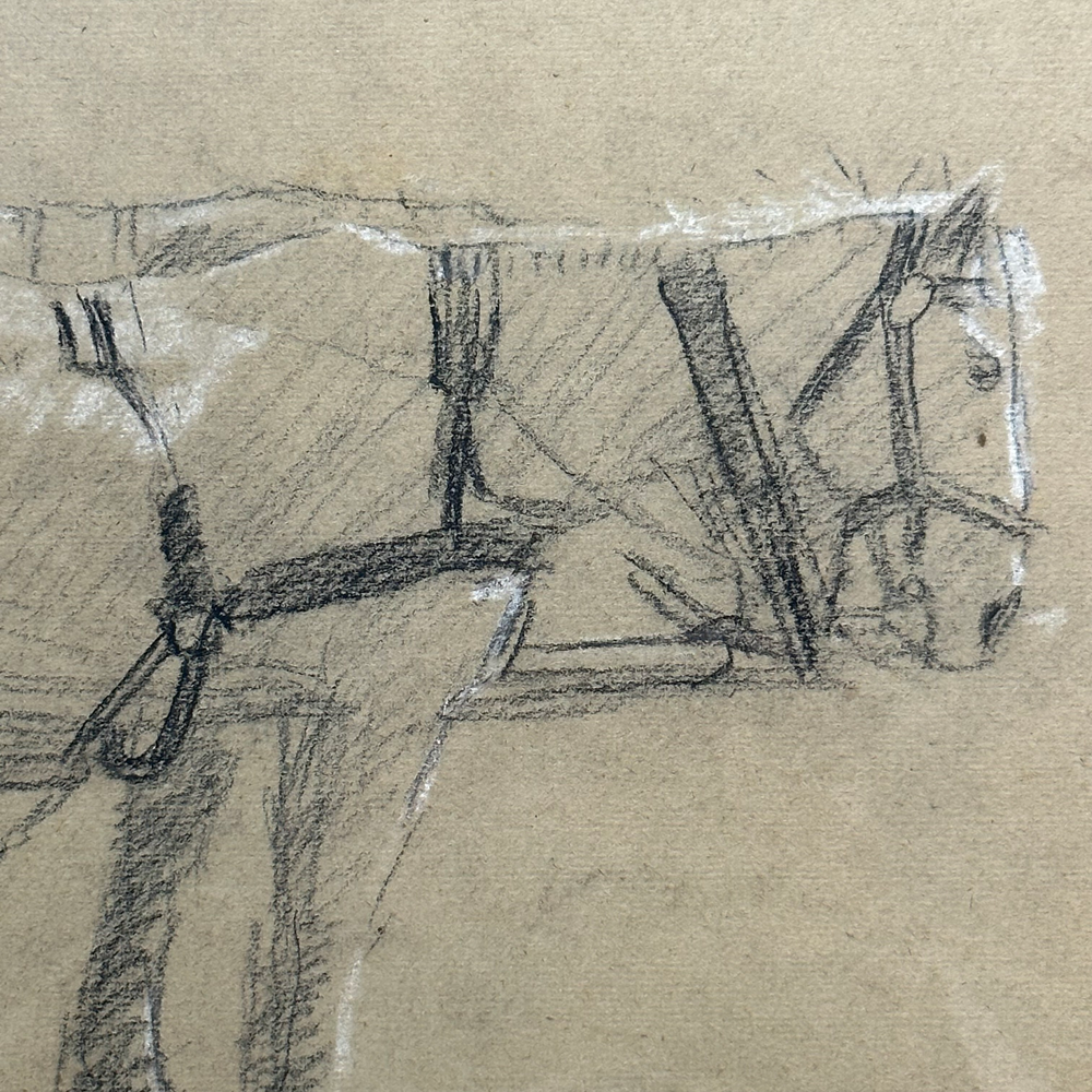 Evert Rabbers Framed Early 20th-century Horse Pastel Drawing