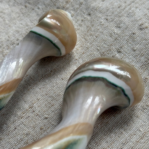 Carved Mother of Pearl Shell and Horn Serving Utensils