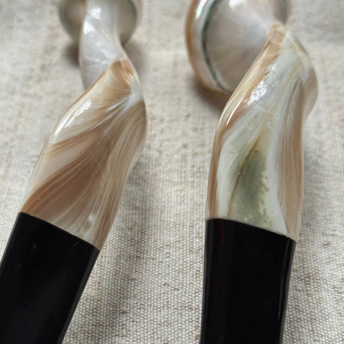 Carved Mother of Pearl Shell and Horn Serving Utensils