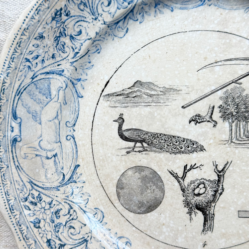 Set of 6 19th‑century French Sarreguemines Talking Plates