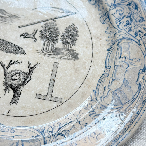 Set of 6 19th‑century French Sarreguemines Talking Plates