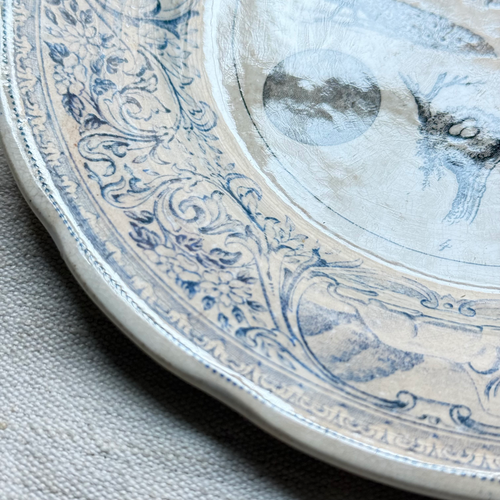 Set of 6 19th‑century French Sarreguemines Talking Plates