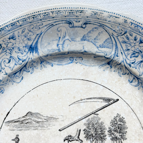 Set of 6 19th‑century French Sarreguemines Talking Plates